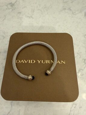 David Yurman Sterling Silver Cable Cuff with Gold Accents and Black Stones
